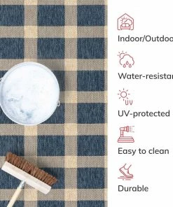 Well Woven Freya Plaid Indoor Outdoor Blue Flatweave Rug