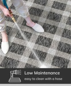 Well Woven Freya Plaid Indoor Outdoor Grey Flatweave Rug