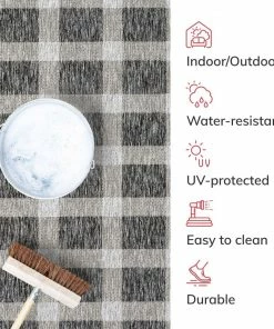 Well Woven Freya Plaid Indoor Outdoor Grey Flatweave Rug