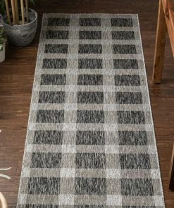 Well Woven Freya Plaid Indoor Outdoor Grey Flatweave Rug