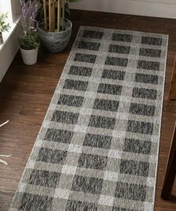 Well Woven Freya Plaid Indoor Outdoor Grey Flatweave Rug