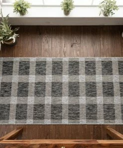 Well Woven Freya Plaid Indoor Outdoor Grey Flatweave Rug