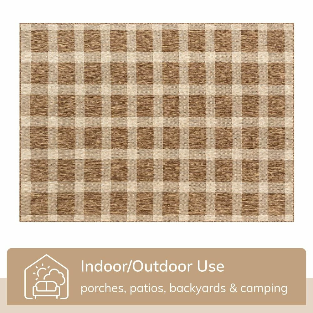 Well Woven Freya Plaid Indoor Outdoor Brown Flatweave Rug 4 Well Woven Freya Plaid Indoor Outdoor Brown Flatweave Rug