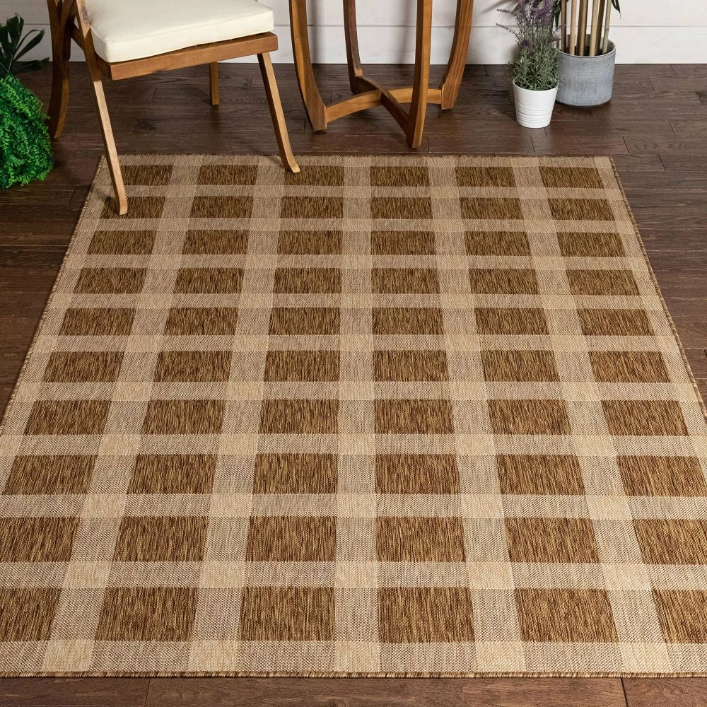 Well Woven Freya Plaid Indoor Outdoor Brown Flatweave Rug 1 Well Woven Freya Plaid Indoor Outdoor Brown Flatweave Rug