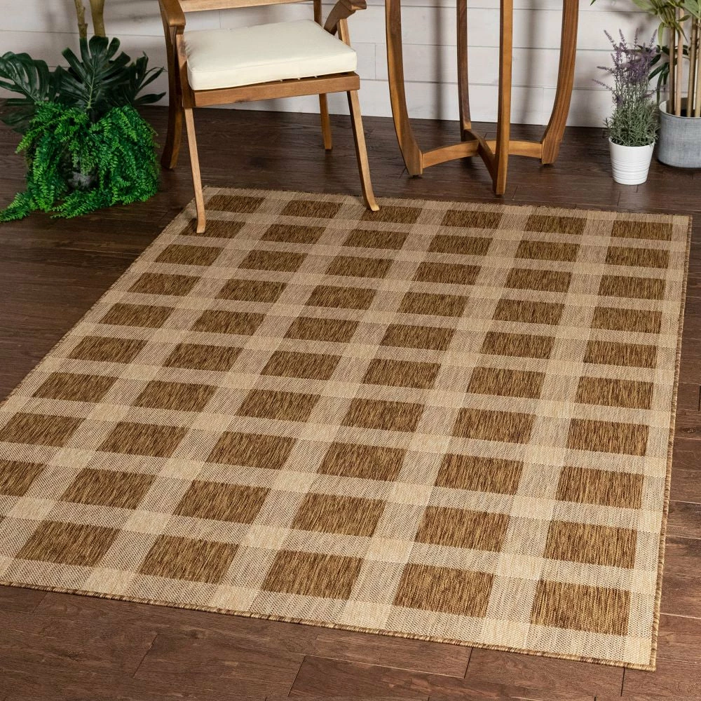 Well Woven Freya Plaid Indoor Outdoor Brown Flatweave Rug 8 Well Woven Freya Plaid Indoor Outdoor Brown Flatweave Rug