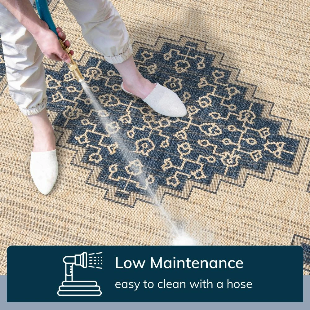 Well Woven Mani Oriental Medallion Indoor Outdoor Blue Flatweave Rug 2 Well Woven Mani Oriental Medallion Indoor Outdoor Blue Flatweave Rug