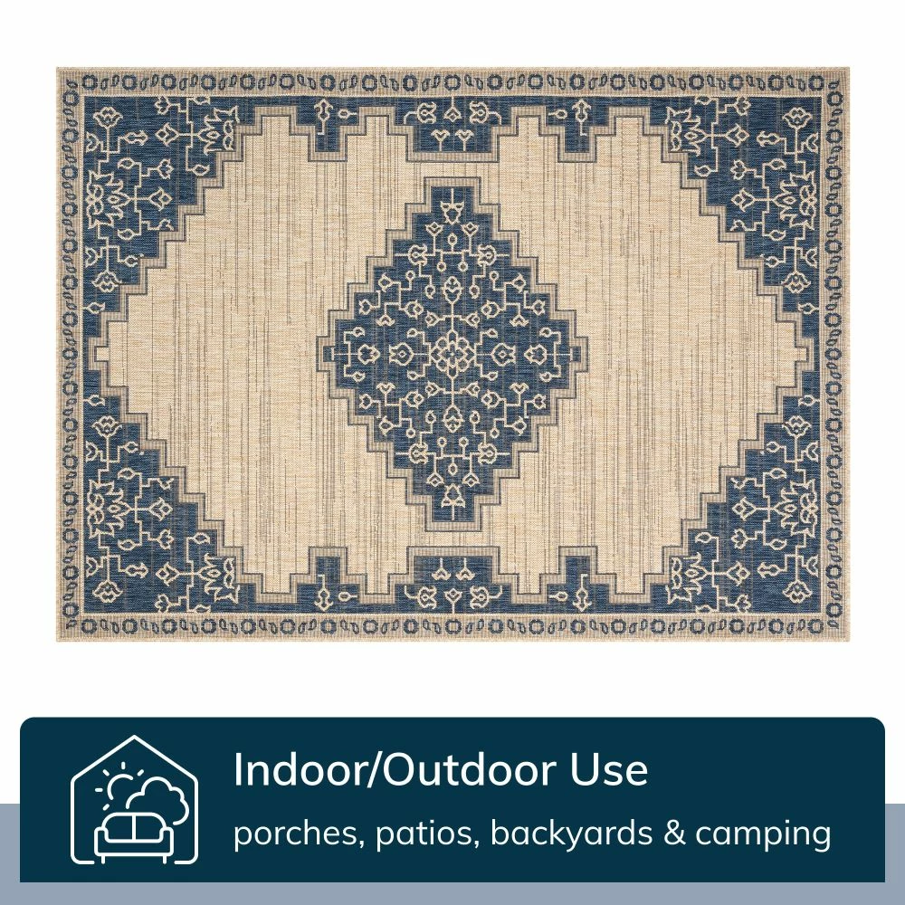Well Woven Mani Oriental Medallion Indoor Outdoor Blue Flatweave Rug 4 Well Woven Mani Oriental Medallion Indoor Outdoor Blue Flatweave Rug