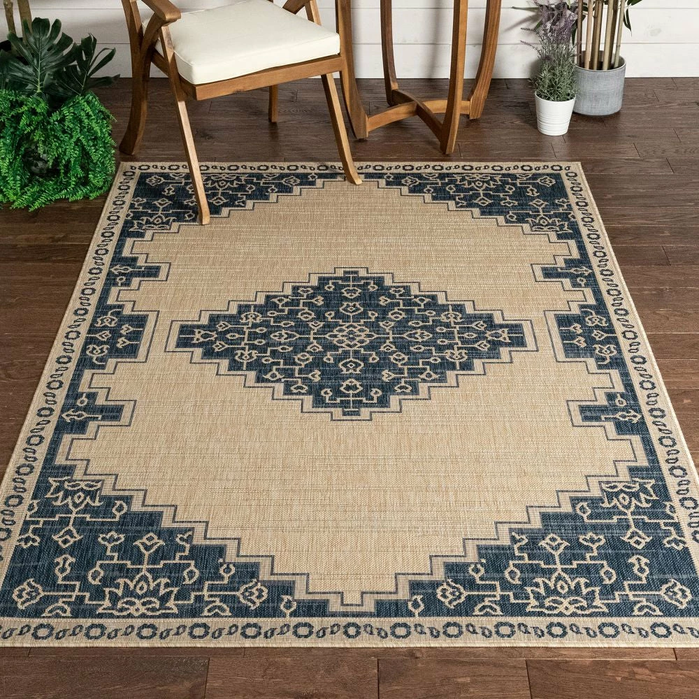 Well Woven Mani Oriental Medallion Indoor Outdoor Blue Flatweave Rug 1 Well Woven Mani Oriental Medallion Indoor Outdoor Blue Flatweave Rug