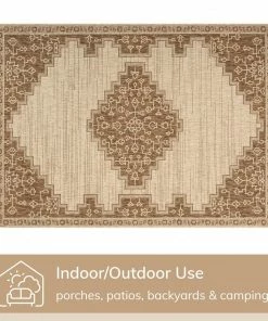 Well Woven Mani Oriental Medallion Indoor Outdoor Brown Flatweave Rug