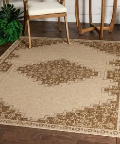 Well Woven Mani Oriental Medallion Indoor Outdoor Brown Flatweave Rug