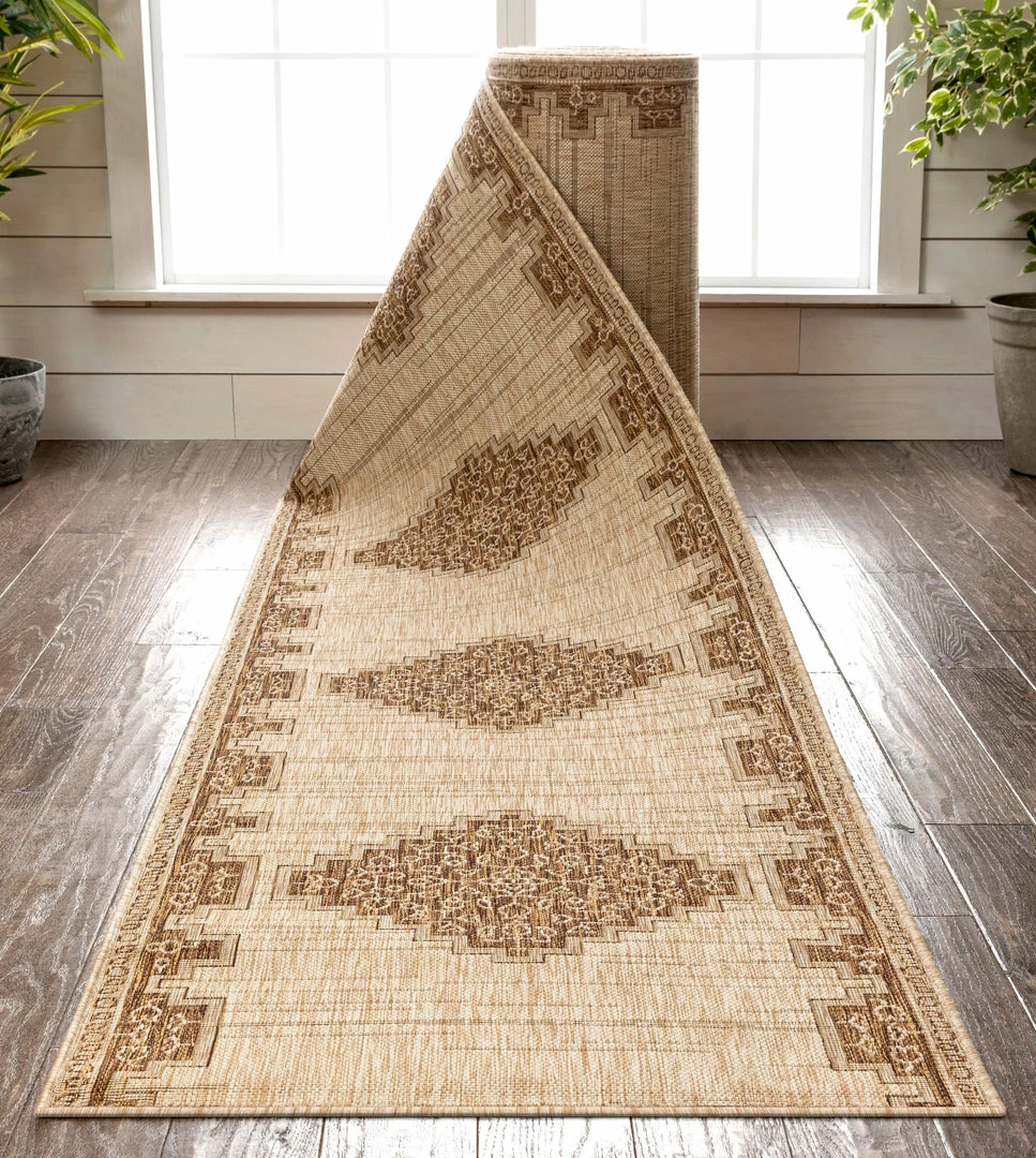 Well Woven Mani Custom Size Indoor/Outdoor Runner Oriental Medallion Brown 31 Inch Width X Choose Your Length Hallway Flat-Weave Runner Rug 1 Well Woven Mani Custom Size Indoor/Outdoor Runner Oriental Medallion Brown 31 Inch Width X Choose Your Length Hallway Flat-Weave Runner Rug