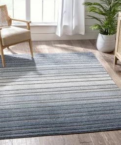 Well Woven Bauer Blue Modern Solid And Striped Rug Vintage