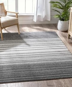 Well Woven Vintage Bauer Grey Modern Solid And Striped Rug