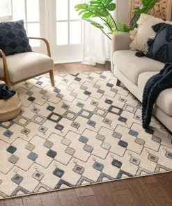 Well Woven Baikal Bohemian Vintage Tribal Diamond Blue Rug