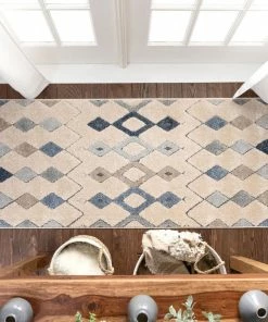 Well Woven Baikal Bohemian Vintage Tribal Diamond Blue Rug