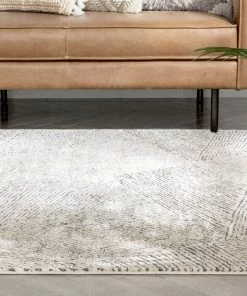 Well Woven Enzo Tribal Geometric Lines Beige Distressed High-Low Rug