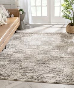 Well Woven Hugo Tribal Geometric Beige Distressed High-Low Rug