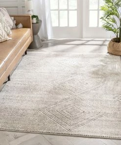 Well Woven Carlota Tribal Moroccan Diamond Beige Distressed High-Low Rug