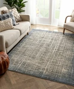 Well Woven Julen Tribal Plaid Distressed Blue Distressed High-Low Rug Global