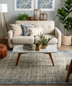 Well Woven Julen Tribal Plaid Distressed Blue Distressed High-Low Rug Global