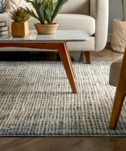 Well Woven Julen Tribal Plaid Distressed Blue Distressed High-Low Rug Global