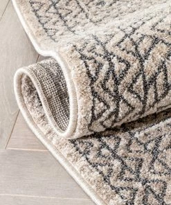 Well Woven Lyre Tribal Mosaic Tile-Work Beige & Grey Distressed High-Low Rug Global