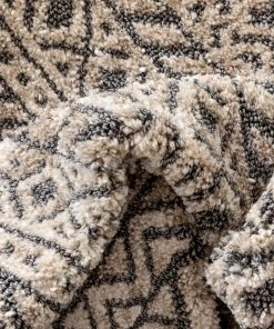 Well Woven Lyre Tribal Mosaic Tile-Work Beige & Grey Distressed High-Low Rug Global