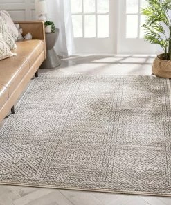 Well Woven Lyre Tribal Mosaic Tile-Work Beige & Grey Distressed High-Low Rug Global