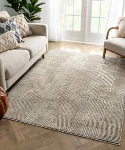 Well Woven Global Donna Tribal Geometric Abstract Beige Distressed High-Low Rug