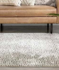 Well Woven Global Mateo Tribal Geometric Coastal Lines Beige Distressed High-Low Rug
