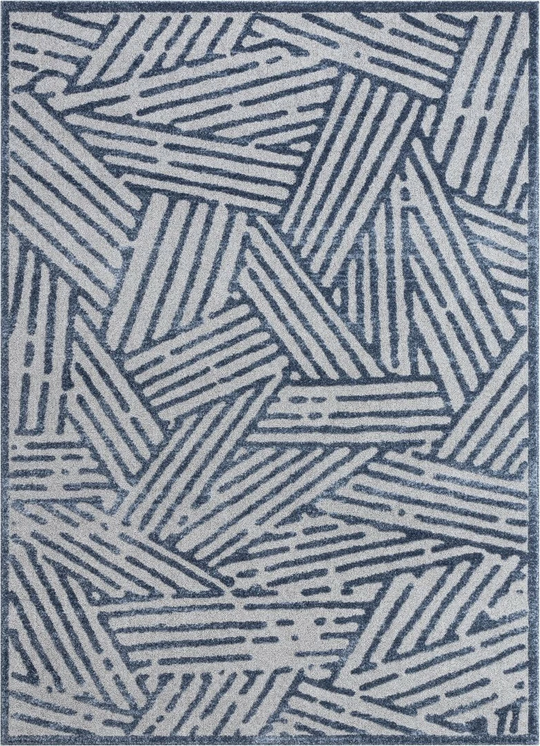 Well Woven Tukker Blue Tribal Modern Geometric Lines Rug Vintage 1 Well Woven Tukker Blue Tribal Modern Geometric Lines Rug Vintage