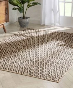 Well Woven Sorrel Moroccan Lattice Trellis Natural Indoor Outdoor Rug