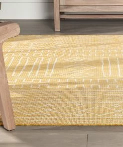 Well Woven Global Anza Tribal Geometric Pattern Yellow Flat-Weave Indoor/Outdoor Rug