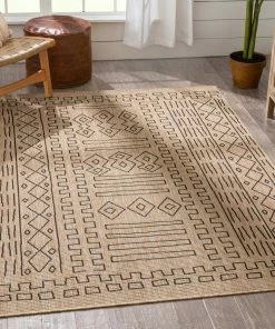 Well Woven Anza Tribal Medallion Pattern Natural Indoor Outdoor Rug