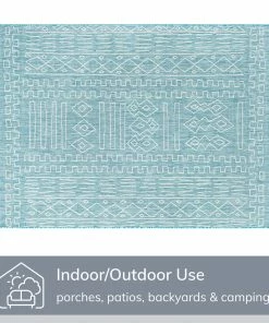 Well Woven Global Anza Tribal Geometric Pattern Blue Flat-Weave Indoor/Outdoor Rug