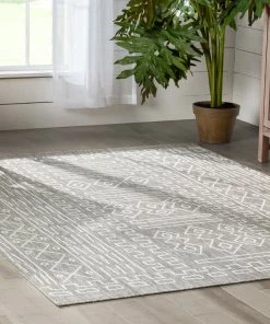 Well Woven Global Anza Tribal Geometric Pattern Grey Flat-Weave Indoor/Outdoor Rug