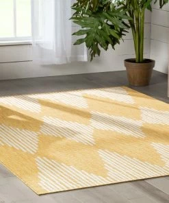 Well Woven Kai Modern Chevron Pattern Yellow Flat-Weave Indoor/Outdoor Rug