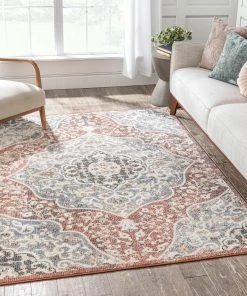 Well Woven Nantes Vintage Bohemian Persian Oriental Medallion Red Rust Blue Rug