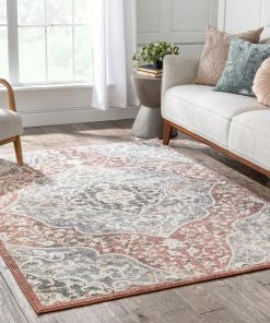 Well Woven Nantes Vintage Bohemian Persian Oriental Medallion Red Rust Blue Rug