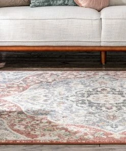 Well Woven Nantes Vintage Bohemian Persian Oriental Medallion Red Rust Blue Rug