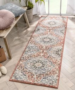 Well Woven Nantes Vintage Bohemian Persian Oriental Medallion Red Rust Blue Rug