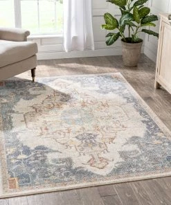Well Woven Global Lyon Vintage Bohemian Medallion Oriental Botanical Ivory Blue Rug