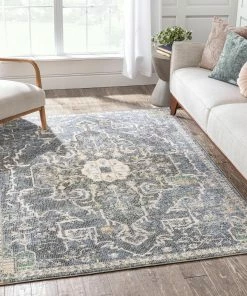 Well Woven Lyon Vintage Bohemian Medallion Oriental Botanical Blue Rug Global