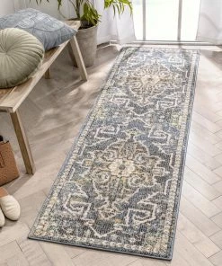 Well Woven Lyon Vintage Bohemian Medallion Oriental Botanical Blue Rug Global