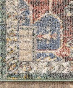 Well Woven Lyon Vintage Bohemian Medallion Oriental Botanical Green Red Rust Rug