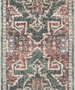 Well Woven Lyon Vintage Bohemian Medallion Oriental Botanical Green Red Rust Rug