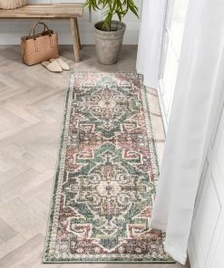 Well Woven Lyon Vintage Bohemian Medallion Oriental Botanical Green Red Rust Rug