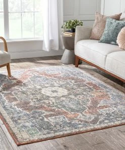 Well Woven Lyon Vintage Bohemian Medallion Oriental Botanical Red Rust Blue Rug Global