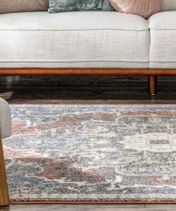 Well Woven Lyon Vintage Bohemian Medallion Oriental Botanical Red Rust Blue Rug Global