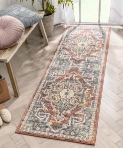 Well Woven Lyon Vintage Bohemian Medallion Oriental Botanical Red Rust Blue Rug Global